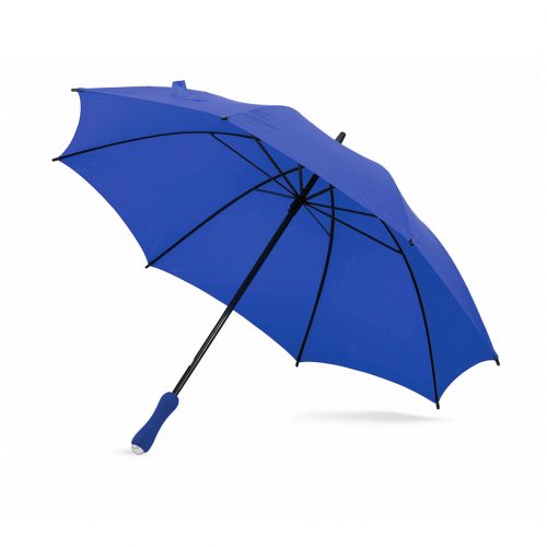 Paraguas personalizado con funda bandolera azul abierto