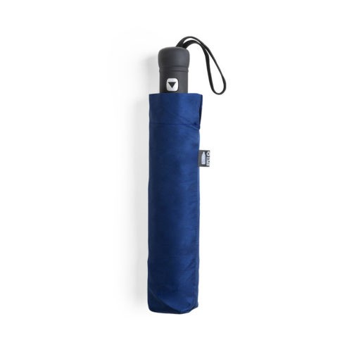 Paraguas ecológico plegable con banda reflectante funda azul