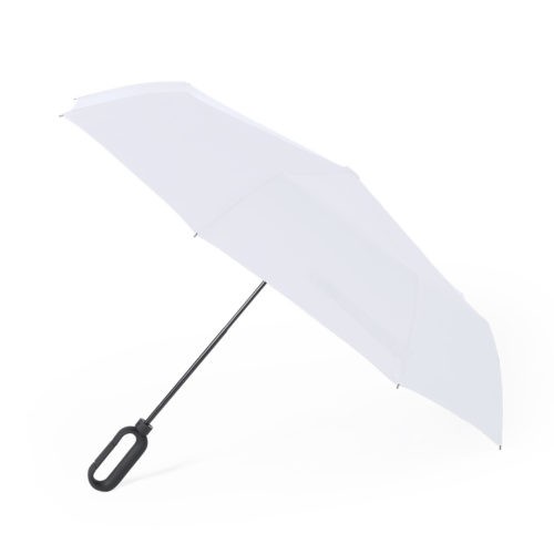 Paraguas plegable personalizado mango mosquetón blanco