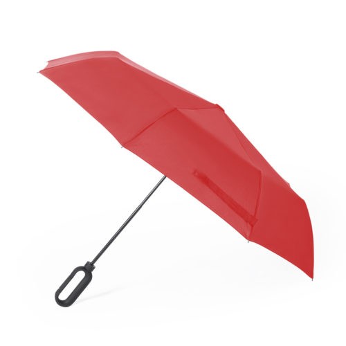 Paraguas plegable personalizado mango mosquetón rojo
